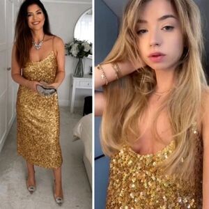 ZARA GOLD SEQUIN KNIT SLIP DRESS bloggers favorite